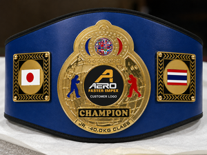 Ceinture de championnat de boxe personnalisée, décontractée, en cuir PU bleu uni, réglable, avec plaque en alliage doré, design 3D, pour la classe junior 40,0 kg - Product Image 6