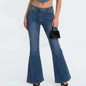 Jean évasé élégant pour femme, taille haute, fermeture boutonnée, 100 % coton, respirant, léger, coupe droite, jambe large, décontracté et tendance pour l'hiver - Product Image 4