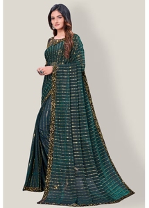 Sari en viscose fantaisie pour femme KV, avec blouse non cousue, réversible et infroissable, idéal pour les occasions de fête - Product Image 2
