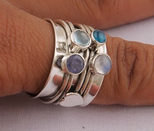 Natural Multi Gemstone <b>Spinner</b> <b>Ring</b> 925 Sterling Silver Vintage Style Rainbow Stone Band <b>Ring</b> for Women Handcrafted Boho Jewelry - Product Image 3
