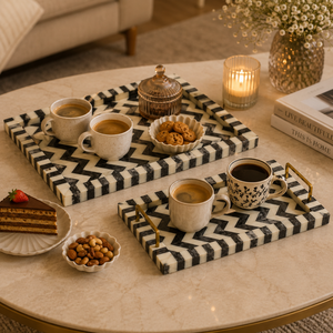 Luxury Bone Inlay Serving Tray Set | Handmade Wooden Decorative Food Serving Trays for Home Decor Kitchen Wedding <b>Gift</b> Use - Product Image 2