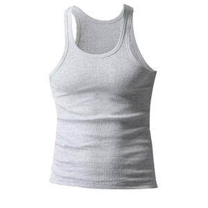 Camiseta sin mangas negra acanalada transpirable para hombre, cuello redondo, informal, de punto, color liso, con logo frontal - Product Image 2