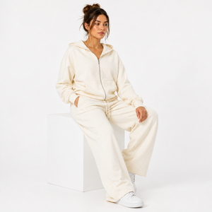 Custom Women's Oversized Zip Up Hoodie Wide Leg Sweatpants Lounge <b>Set</b> Premium Fleece Tracksuit OEM ODM Private Label - Product Image 3