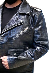Leather Jacket <b>Men</b> Custom Premium Quality Embossed on Genuine Goatskin Leather Supplier Custom Brand logo - Product Image 3