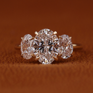 Oval Cut Lab Grown Diamond Engagement Ring Three Stone 14k <b>Solid</b> Gold CVD Diamond Wedding Ring IGI Certified - Product Image 1