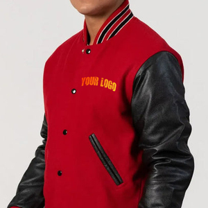 <b>Men's</b> Casual <b>Varsity</b> Baseball <b>Jacket</b> Lightweight Slim <b>Bomber</b> with Breathable Leather Sleeves and Stand Collar Letterman Style - Product Image 2