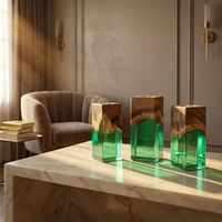 Ensemble de porte-bougies carrés en bois et résine, époxy transparent, décoration de table de luxe, moderne, fait main, activités religieuses, Noël