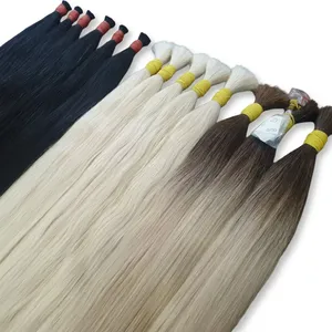 Cheveux humains longs, noirs naturels, lisses, Remy vierges, en vrac, base en soie, double densité, taille personnalisable - Product Image 4