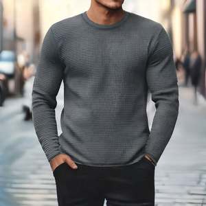 Pull en maille gaufrée à col rond et manches longues pour homme, coupe classique, décontracté, respirant, en coton, pour l'automne, fabricant OEM - Product Image 4