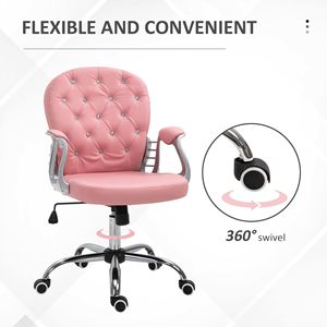 Sedia da Ufficio Girevole con Schienale Medio Imbottito, in Pelle PU, Comoda e Regolabile in Altezza, Rosa, con Base in Alluminio - Product Image 6