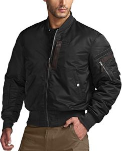 Blouson bomber noir pour homme, col montant, fermeture éclair, coupe-vent, veste d'automne - Product Image 3