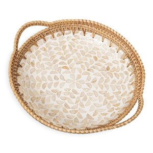 Plateaux en rotin tressé pour servir des desserts, du thé et des collations, ensemble de plateaux en bois de la plus haute qualité avec incrustations de coquillages, vente en gros - Product Image 3