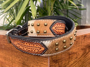 Collier en cuir de vachette durable pour animaux de compagnie pour petits et moyens chiens et anneau de cou rembourré colliers de chien en cuir véritable usinés à la main en stock - Product Image 4