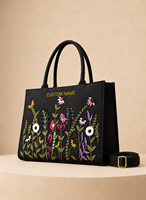 Sac fourre-tout en toile solide noir gaufré brodé HINDVANTA GLOBAL durable avec poignées en corde de coton réutilisables pour le shopping, les voyages et le quotidien