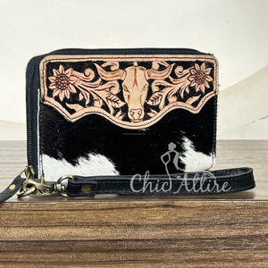 March Expo 2026 Hand <b>Tooled</b> Genuine Cowhide <b>Leather</b> Clutch Luxury Pattern Multiple Card Slot with Zipper Closure for Women's - Product Image 1