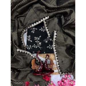 ผ้าส่าหรีขอบลูกไม้ดีไซเนอร์ พร้อมงานปักดิ้นดอริ ชุดเดรสหรูหรา - Product Image 2