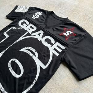 Grace 16 Black O-Neck Short Sleeve Jersey Men Oversized Street Style Polyester/Cotton T-Shirt with Logo and Number Design - Product Image 4