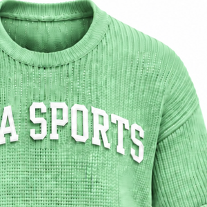 T-shirt en maille vert menthe pour homme, manches courtes, col rond, texturé, décontracté, imprimé personnalisé, streetwear, mode estivale, vente en gros - Product Image 4
