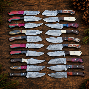 Couteau de chasse artisanal en acier Damas, pointe tombante, lame droite, manche en bois personnalisé, couteaux fixes, étui en cuir, OEM ODM, vente en gros - Product Image 1