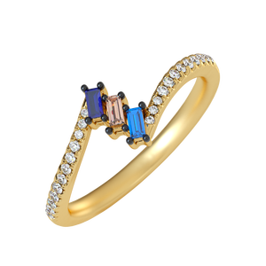 Bague ouverte en argent sterling 925 plaqué or avec pierres CZ baguette multicolores et bande pavée en zircon cubique pour femmes - Product Image 6