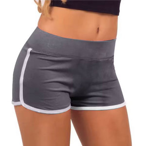Shorts Casuales Negros de Cintura Alta con Ribete Gris, Secado Rápido, Estilo Deportivo para Mujer, Estampado Floral, Mezcla de Algodón - Product Image 3