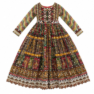Traditional Indian Pakistani Women's Floor Length Maxi Dress <b>Mirror</b> Work Embroidery Loose Fit Wedding Wear Afghan Kuchi Dress - Product Image 6