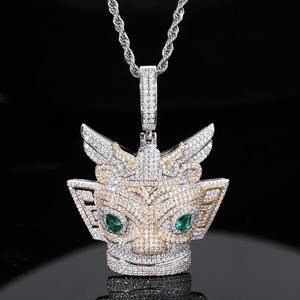 Pendentif Masque de Renard Iced Out en Argent 925 Plaqué Or 18K avec Moissanite Micro-Pavé, Breloque de Luxe Hip Hop Bling pour Rappeur - Product Image 1