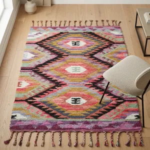 Quickship Moroccan Marrakesh Traditional Style Geometric Designed Kilim Area Rugs Set Handcrafted Cotton Metallic Picnic - Product Image 1