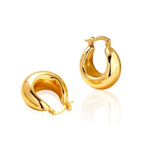 Hypoallergenic Hollow Thick Lightweight 18K Gold Plated Trendy Wedding Engagement Unisex Hoop <b>Earrings</b> - Product Image 1