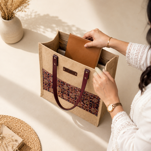 Luxury Floral Print <b>Jute</b> Tote <b>Bag</b> with Leather Handles Reusable Eco Friendly <b>Shopping</b> Handbag for Women Travel Gift Use Daily - Product Image 3