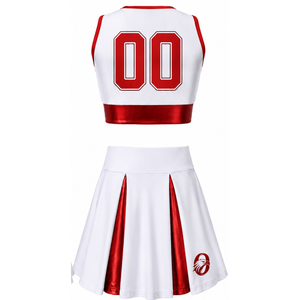 Ensemble d'uniformes de cheerleading sublimés blancs et rouges sans manches, haut court et jupe, tenue de sport personnalisée pour l'entraînement et la performance - Product Image 2