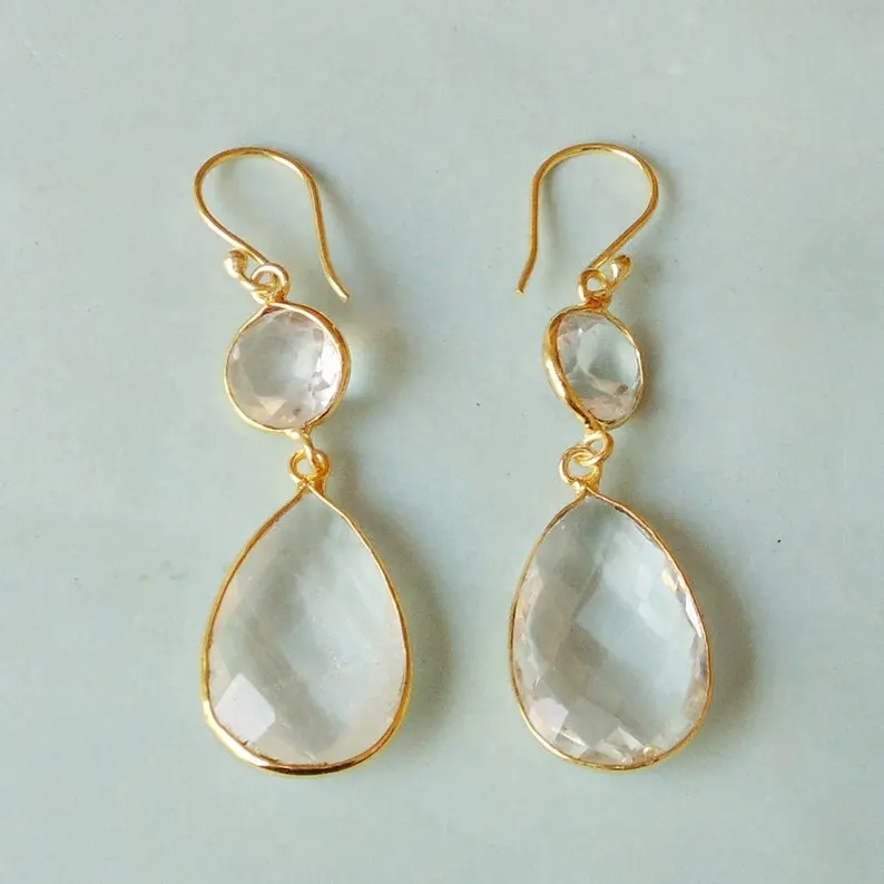 Faceted Crystal Quartz Teardrop Earrings, Bezel Set Earrings Manufacturer, Fashion Jewelry For Women Bridal Earrings