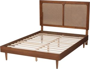 <b>King</b>-<b>Size</b> Boris Walnut Brown Woven Rattan Platform <b>Bed</b> Handcrafted Solid <b>Wood</b> Traditional Style Bedroom Furniture - Product Image 2