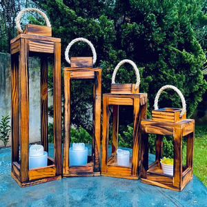 Ensemble de 4 lanternes de mariage en bois brûlé, écologiques, avec poignée, pour cadeaux de bienvenue par MULTI CRAFT - Product Image 2