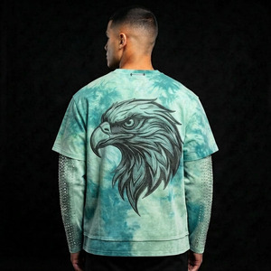 Camiseta Gráfica Oversize Personalizada de Algodón 100% de Alto Gramaje para Hombre, Estilo Vintage Lavado con Pedrería, Manga Larga, Cuello en V, Sublimación - Product Image 4