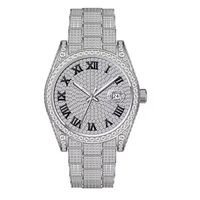 Montre homme de haute qualité 41 mm, cadran serti de diamants moissanite, bracelet en acier inoxydable finition argentée, couleur E, taille ronde brillante