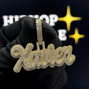Collar con Colgante Personalizado con Nombre Xavier, Chapado en Oro, con Moissanita, Estilo Hip Hop, Letra en Script, para Unisex - Product Image 6