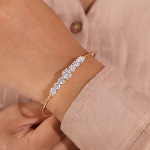 Lab Grown Diamond Bangle Bracelet Round Diamond Five <b>Stone</b> Bracelet White Gold Minimalist Bangle Anniversary Gift for Women IGI - Product Image 3