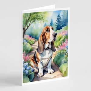 Cartes de vœux fantaisistes Basset Hound Spring Garden Pack de 8 A7 Taille 5x7 Cartes vierges avec enveloppes - Product Image 1