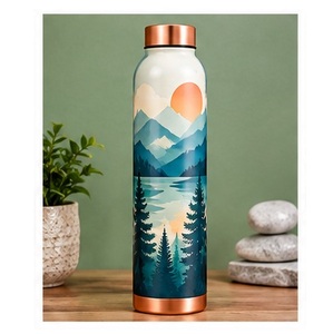 Bouteille d'eau florale en cuivre avec couvercle en cuivre, gourde de voyage portable, motif fleur de pêcher pur - Product Image 3