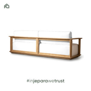 Sofá Seccional de Tres Plazas de Madera de Teca Sólida Impermeable para Terraza de Villa de Lujo Moderna, con Cojines Blancos Cremosos para Patio de Hotel - Product Image 4