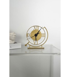 Square Wood <b>Desk</b> <b>Clock</b> Minimalist Design Mechanical Movement Needle Display Gold Finish Geometric Shape Hourly Chiming - Product Image 2