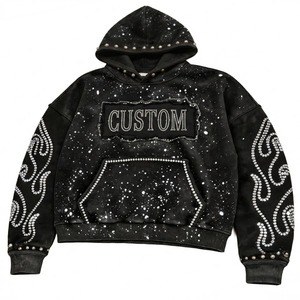 Custom Black <b>Rhinestone</b> Hoodie for Men Galaxy Print Pullover Streetwear Sweatshirt Casual Oversized Hooded <b>Jacket</b> - Product Image 1