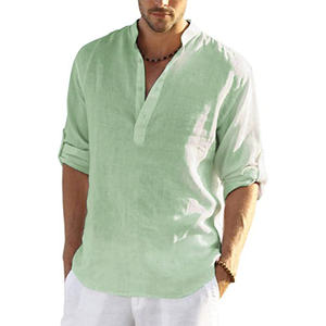 2022 blusa informal para hombre, camisa de manga larga de lino y algodón, Tops sueltos para primavera Otoño, diseño atractivo GR - Product Image 2