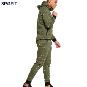 Conjunto Deportivo SPOFIT para Hombre, Sudadera con Capucha y Cierre Completo, Pantalones con Estampado de Puntos Verde Oliva, Transpirable, para Otoño - Product Image 2
