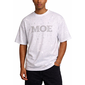Trendy All Over Luxury Rhinestone Full Print <b>T</b> Shirt Oversized Heavyweight Cotton Sparkles Streetwear Casual Men's shirts Vendor - Product Image 1