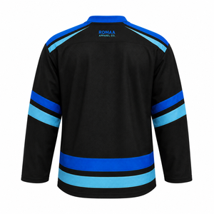 Camiseta de hockey sobre hielo para hombre, personalizada por sublimación, en negro, azul real y azul cielo, con cuello con cordones y número de nombre personalizado - Product Image 6