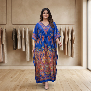 Robe longue décontractée pour femme, style ethnique indien et pakistanais, bleu, imprimé numérique, coupe ample, idéale pour l'été - Product Image 6