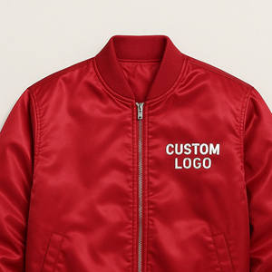Chaqueta Bomber Personalizada Ecológica, Transpirable y Resistente al Viento, 100% Satén de Seda - Chaqueta Varsity Clásica Roja con Bordado Vintage - Product Image 4