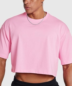 Camiseta Corta Oversize para Hombre, Color Rosa, Manga Corta, Cuello Redondo, Color Sólido, Estilo Casual, Tejido Jersey - Product Image 1